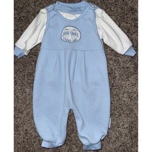 VTG NOS Healthtex 6-9 M Baby Outfit 2 Piece Blue‎ Boy Embroidered Teddy Bear Tap